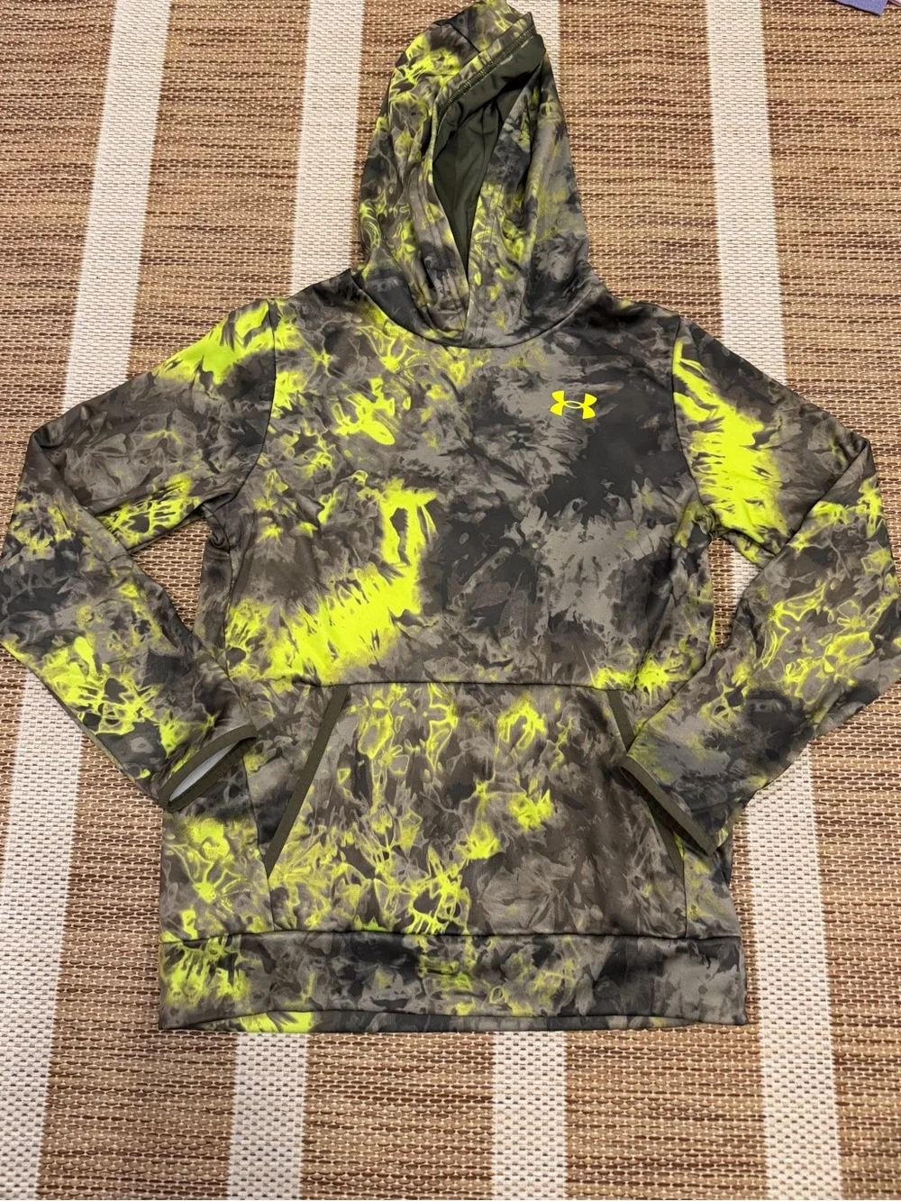 Under Armour Neon Yellow and Gray Tie-Dye Pullover Hoodie